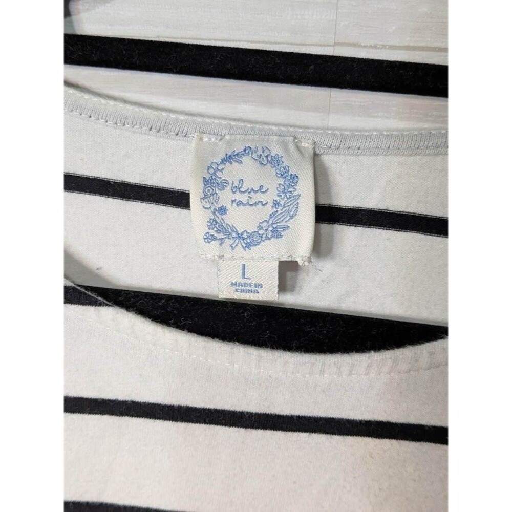 Blue Rain Francescas Striped Puff Sleeve Top White Black Large L RUFFLED CUTE